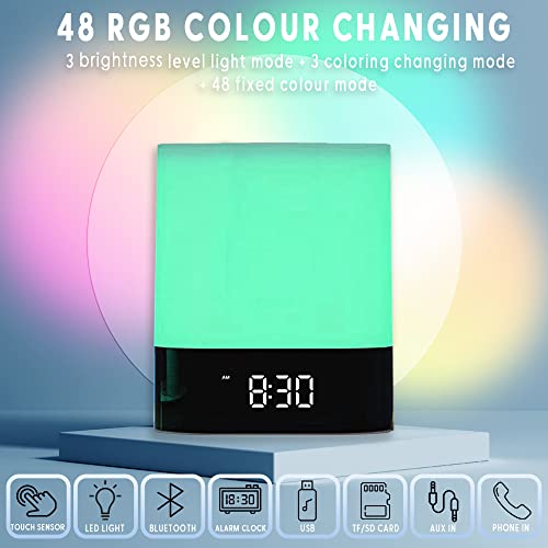 Bluetooth Speaker Night Light,12/24H Alarm Clock, 5 In 1 Touch Sensor Beside Lamp, Dimmable & Multi-Color Changing,Sd Tf Card Mpf Music Player,Gift Ideas For 10 11 12 13 14 Year Old Teenage Girls/Boys #TOP1