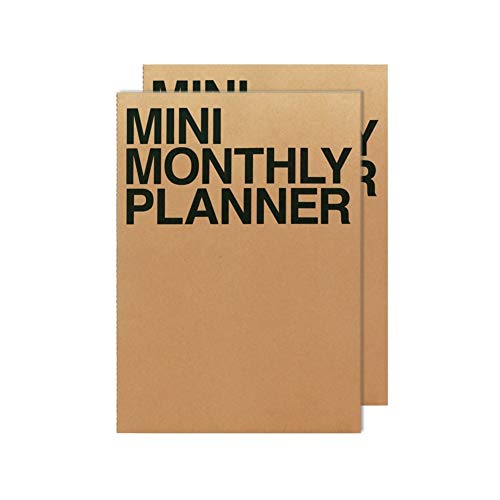Jstory Mini Monthly Planner Set Of 2 Stitch Bound Flat Lay Pocket Size Year Round Flexible Cover Goal/Time Organizer Thick Paper Eco Friendly Customizable A7 16 Months 150 Gsm 18 Sheets Each Kraft #TOP22