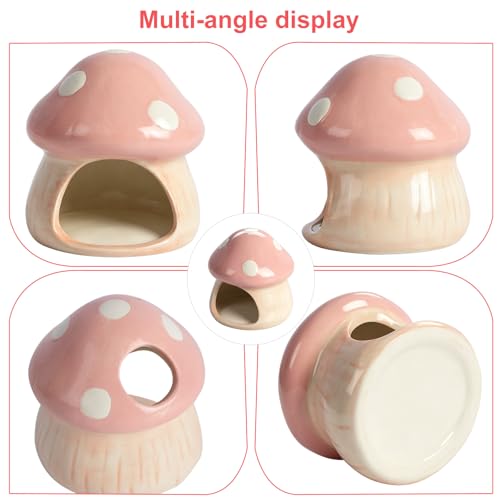 Image of AnRui Ceramic Betta Fish Tank Accessories Decor Cute Mushroom House Aquarium Decoration Hideout Cave Ornament for Small Fish, Shrimp, Goldfish and Reptiles (Pink)