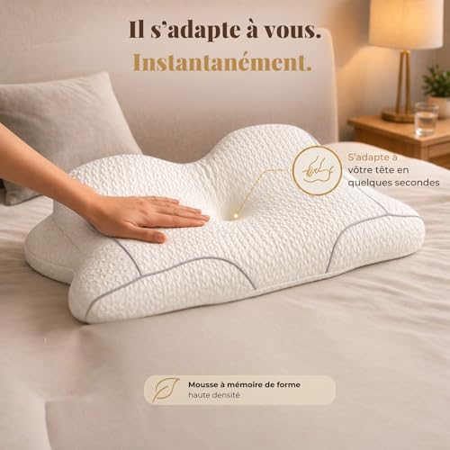 Oreiller ergonomique cervical à mémoire de forme haute densité 63x38 cm