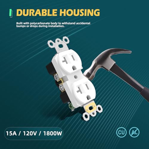 TOPELER Duplex Wall Receptacle Outlet, 20Amp Standard Electrical Power Outlets with Wall Plates, Non-Tamper Resistant Socket, 2 Pole 3-Wire, Self-Grounding, UL Listed, White, 20 Pack by TOPELER - Used condition - Image 3