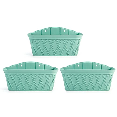 Sungmor Wall Hanging Planters,16.5 Inch Hanging Flower Pots For Railing Fence - Indoor Outdoor Balcony Wall Planter Hanging Basket, Plastic Pot Plant Container - Rectangle & 3Pc Pack & Green #TOP1
