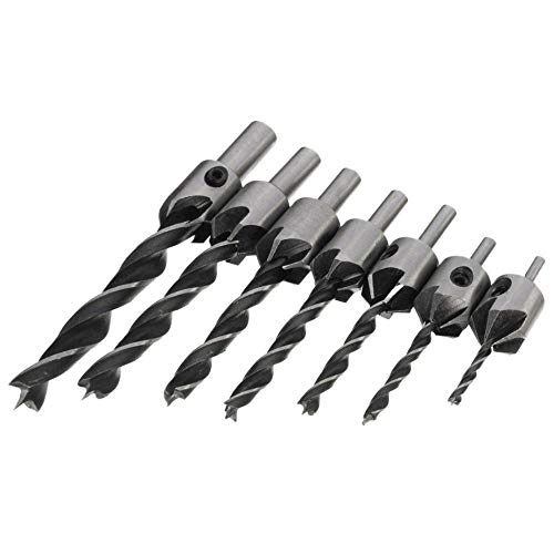 7 pcs/set Wood Countersink Drill Bit Set Boring Counterbore Chamfer Bore Hole Cutter HSS Woodworking Drills Bits 3-10 mm