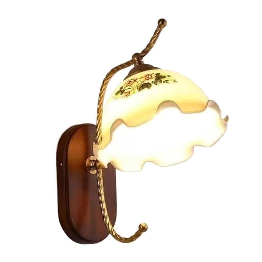 HUAYUSEDF Modern Wall Light Flower Lamp Shade Rustic Wooden Base Sconce Gooseneck Nordic Industrial Lamps for Bedroom Living Room Bedside Porch Entrance