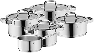 WMF Compact Cuisine 5-częściowy zestaw garnków indukcyjnych, ze szklaną pokrywką, polerowana stal nierdzewna Cromargan, bez powłoki, skala wewnętrzna