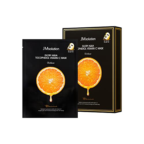 JMsolution Glory Aqua Tocopherol Vitamin C Mask (10 Sheets) | Brightening & Antioxidant Korean Sheet Mask with Vitamin E & Hyaluronic Acid | Skin Vitality & Glow for All Skin Types | K-Beauty