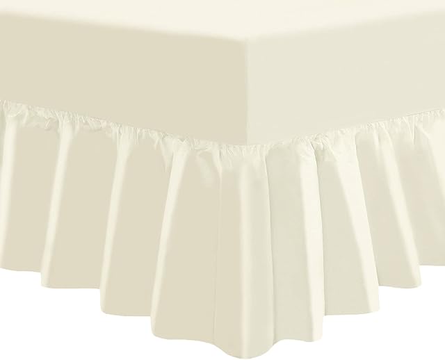 NIYS Luxury Bedding Percale Polycotton Extra Deep Frilled Valance Fitted Sheet - Lightweight, Soft (135 x 190 x 25 Box Fit x 38cm Frill) (Double, Cream)