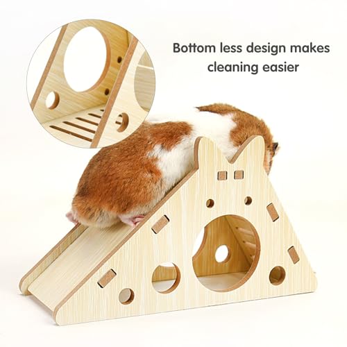 DINTSTYLE Hamster Toys 5-Piece Set ,Hamster House, Swing, Climbing Ladder, Seesaw & Exercise Wheel,Pet DIY Sport Exercise Toys Set, Small Animal Habitat Accessories ,Gerbils, Mice(Natural Wood)