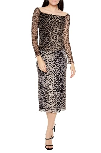 Forever 21 Women's Mesh Leopard Midi Skirt, Brown, XS