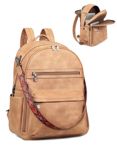Image of FADEON 15.6 Inch Laptop Backpack Purse for Women, Large Capacity | Vegan Leather Backpack with Padded Straps, Laptop & iPad Slots Fits 13 inch, 14 inch & 15.6 inch, Roomy for Daily, Work & Travel