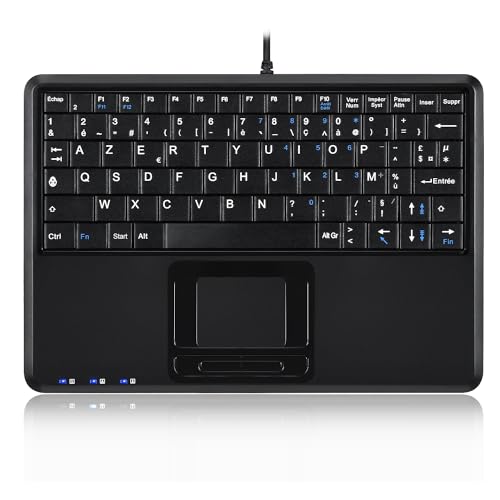 Perixx PERIBOARD-510HPLUS, Clavier filaire avec Touchpad - Super mini 230x160x17 mm - Hub 2 Ports - Port USB - Cable 1.8m - Touches Notebook - AZERTY