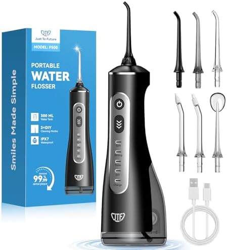 JTF Munddusche Kabellos Elektrische 300ML Wassertank, 10 Stufen Stufenlose Modi Testsieger 2026, IPX8 Tragbar Zahnreiniger Waterflosser & 6 Düsen für Oral Health Enthusiasten Tägli