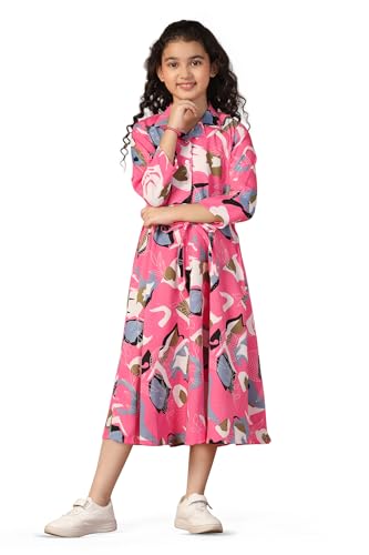 Image of Fashion Dream Girls Calf Length Abstract Printed Dress|Western Midi Dresses|Long Frock for Kids