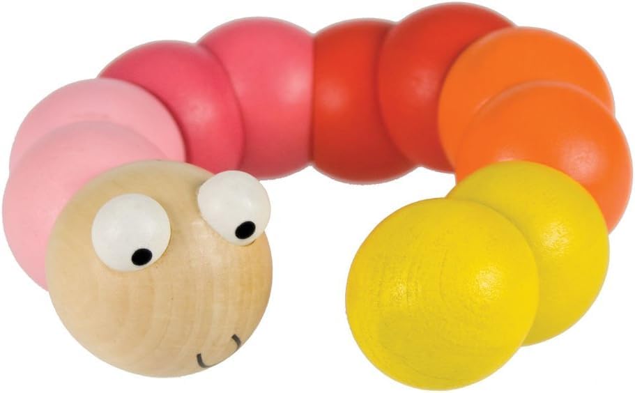 Artnery Toys Wooden Wiggly Worm (2 Pack) - Colourful Sensory Toy Worm, Caterpillar Toy, Ideal Baby Fidget Toy for 1+ Years, Cheap Pocket Money Toys and Stocking Fillers 2