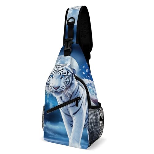 Sac bandoulière illustration tigre blanc drapeau américain pour hommes et femmes