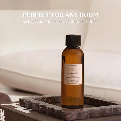 Image of COCORRINA Reed Diffuser Refill Set, 10.2oz Scented Oil Refill 3 Pack, Sandalwood Rose, Cherry Blossom, Wild Mint & Eucalyptus, Long Lasting Oil Diffuser Refill with18 Sticks for Bathroom & Bedroom