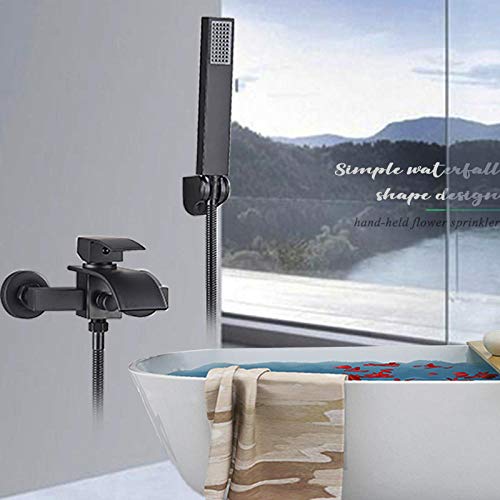 Robinetterie baignoire cascade noire murale avec douchette et mitigeur mécanique eau chaude froide