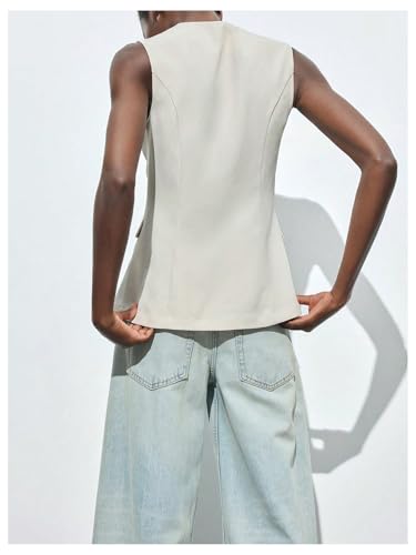 MakeMeChic Women's Vest Tops Business Button Sleeveless V Neck Old Money Clothes Fully Lined Suit Office Jacket Waistcoat2