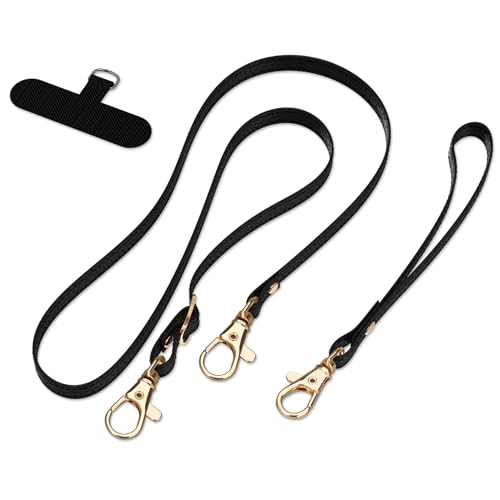 Keallce Crossbody Cell Phone Lanyards & Wrist Straps with Phone Tabs, Adjustable Phone Strap for All Phones, Premium Metal Buckles, Universal Cell Phone lanyard for Travel Essentials Anti Theft, Black