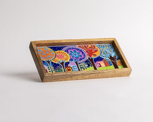 Image of Wooden Designer Rectangular Serving Tray - 10 x 5 x 1Inch| Premium Mango Wood Decorative| Eco-Friendly Non-Toxic Multipurpose Serving Tray for Tea, Coffee, Snacks, Kitchen & Gifting(Purple)