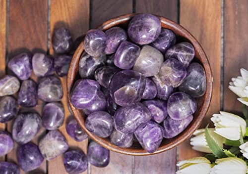 Zaicus 1Lb Amethyst Tumbled Stones | Polished Crystals Healing | Natural Stones | Feng Shui | Chakra Balancing | Good Luck | Reiki Gift | Home Decor | Size 20-25 Mm #TOP7