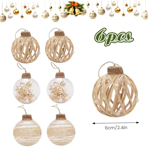 Boules de Noël en plastique transparent incassable style rustique x6 - 4
