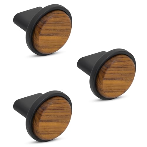 Image of Plantex Knobs for Drawer /Round Drawer Knobs /Knobs for Cabinets /Pull-Push Knobs for Kitchen /Bedroom Drawer - Pack of 3 (Small, Black & Wood)