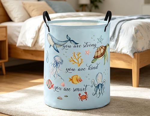 Image of ESSME Kids Laundry Basket,Ocean Hamper Collapsible Canvas Waterproof Storage Bin for Boys, Cute Hamper,Gift Baskets(Ocean)