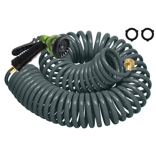 Coil Hose 75FT EVA Coil Garden Hose With 3/4'' Brass...