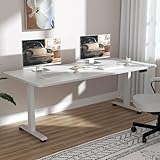 Veken 63x27.6 Inch Large Electric Standing Desk, Heights Adjustable,Sit to Stand Up, Work Home Office Computer Table for Walking Pad, Gifts for Dad, Wooden Desktop Desks, White