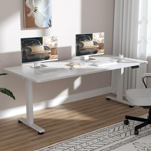 Veken 63x27.6 Inch Large Electric Standing Desk, Heights Adjustable,Sit to Stand Up, Work Home Office Computer Table for Walking Pad, Gifts for Dad, Wooden Desktop Desks, White