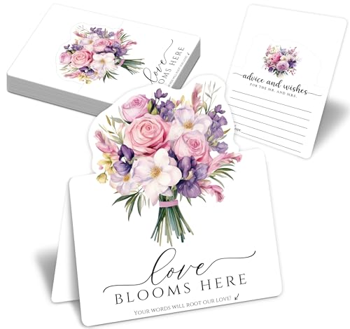 BHTPNG 50Pcs 3D Wedding Table Decor Cards - Advice and Wishes for Mr and Mrs, Blank Guest Message Notes with Stand, Romantic Wishes Cards for Wedding Table Decor (Watercolor Floral Bouquets)