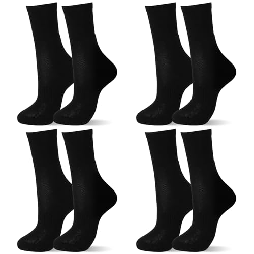 Jeyiour 4 Pairs Anti Blister Cushion Heel Padded Socks Terry Towel Sole Breathable Crew Sock for Women Men Outdoor Hiking(Black M)