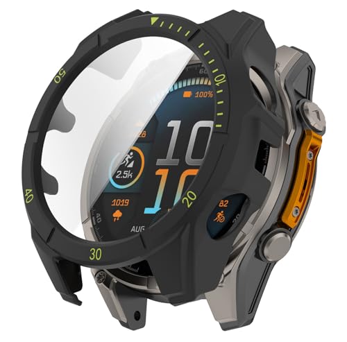 SHEAWA for Garmin�K�[�~�� Fenix 8 Dual Power 51mm �P�[�X �J�o�[ PC+�����K���X�t�B���� ������ �S�ʕی� 9H�d�x ��̌^�ی�P�[�X �ی�J�o�[ �ϏՌ� �A�N�Z�T���[ (�u���b�N×�O���[��)