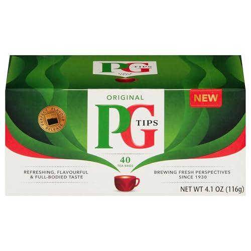 PG Tips Premium Black Tea Bags Non-Pyramid, 40 Count (Pack of 1)