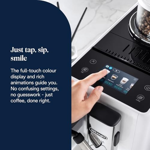 De'Longhi Rivelia EXAM440.55.W, Fully Automatic Coffee Machine with LatteCrema Hot, Automatic Milk Frother, Compact Size Bean to Cup Coffee Machine, 16 Recipes, Touch Colored Display, Arctic White - Image 7