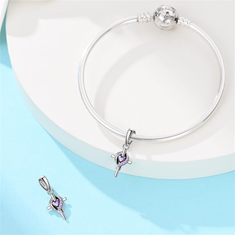 Cross Birthstone Heart Charms Fit for Pandora Bracelets S925 Sterling Silver Pendant Charm Birthday Gift for Her - Image 2