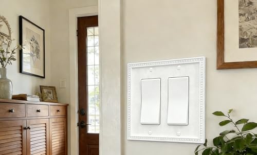 Image of ZEFTV 10 Pack Mid-Size Decorator Wall Plates 2-Gang Switch Outlet Electrical Cover Plate Unbreakable Thermoplastic Faceplate for Light Receptacle Outlet Switch, Classic Beaded Relief Design, White