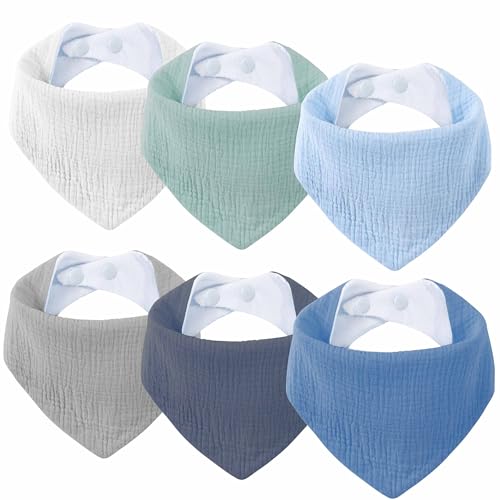 SLOSH 6 Lätzchen Baby Für Neugeborene Babylätzchen Dreieckstuch Halstuch Spucktuch Baumwolle für Babys Kleinkinder Mädchen Jungen Unisex Set Druckknopf (6, Farbe Blau)