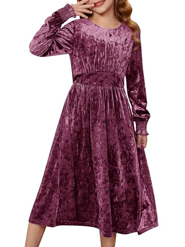GRACE KARIN Girls Long Sleeve Velvet Dress Midi Fall Vintage Party Holiday Dresses for Kids 5-12Y