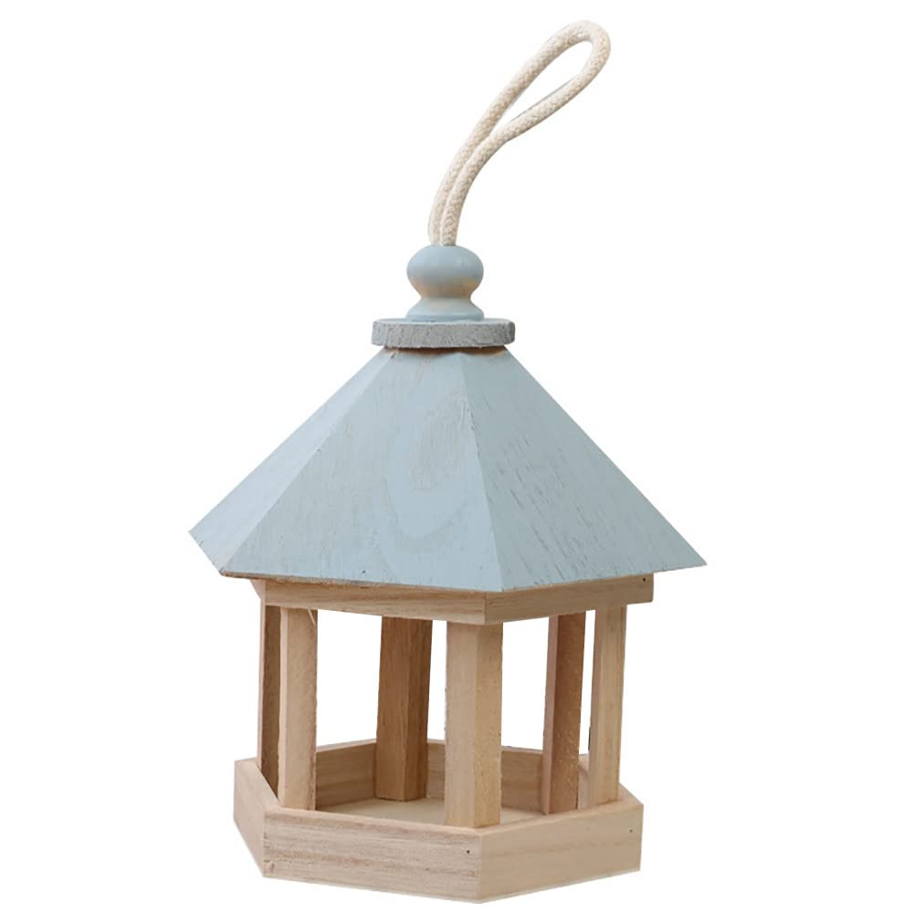TOSSPER Bird Feeder, Wooden House Shape Hanging Feeding Station Hollow for Outdoor Garden Park Decoration with Hang Rope