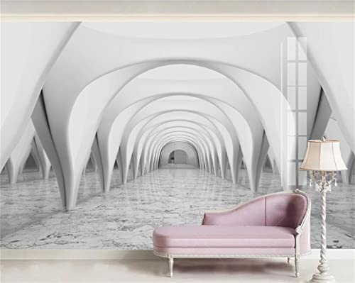 White Round Building Wallpaper 3D Wall Murals, 3D Extended Space Corridor Mural Wallpaper Decor Paintings, Suitable For Living Room And Bedroom Tv Background Wall-99"W X 66"H #TOP1