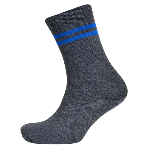 Image of Woolen Grey Color with Royal Blue Stripes Calf Length School Socks for Boys & Girls (Pack of 5 Pairs)