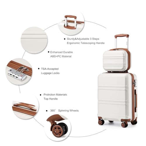 Kono Set Di 2 Valigia Bagaglio A Mano 55Cm Con 4 Ruote Rotanti Con Lucchetto Tsa E Rigida Borsa Da Toilette (Bianco Crema) - 3