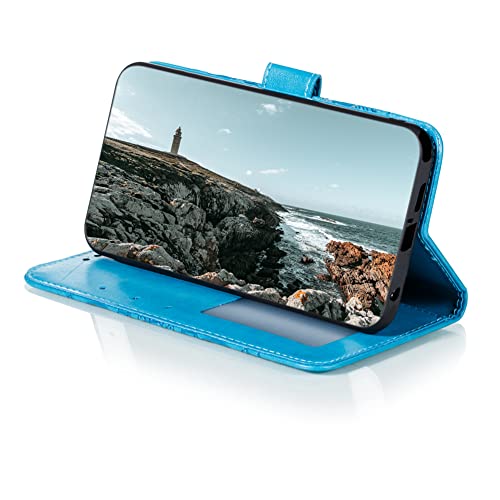 IMIRST Flip Case for Oppo Find X7 Ultra PU Leather Wallet Closure Embossed Shockproof Cover with Kickstand Card Slots Holder for Oppo Find X7 Ultra. LD Mandala Blue - Image 3