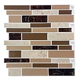 Miscasa 10-Sheet Peel and Stick Wall Tile for Kitchen Backsplash, Brown Marble Vinyl 3D Self-Adhesiv