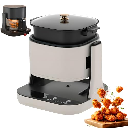 Horn de freidora de Aire de Vidrio, 1350 W multifunción 360 ° Flip Air Fryer con Canasta de 5.5 litros y sartén, 80-220 ° C de Temperatura Ajustable, Temporizador, para Uso Familiar y fiestero