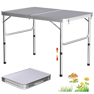 Lucn 3ft Folding Camping Table, Portable Foldable Pop-Up Picnic Tables for Outdoor Indoor Garden, Balcony Market Kitchen Work Table, 2 Height 67/37cm, Table Top Size: 90x60cm