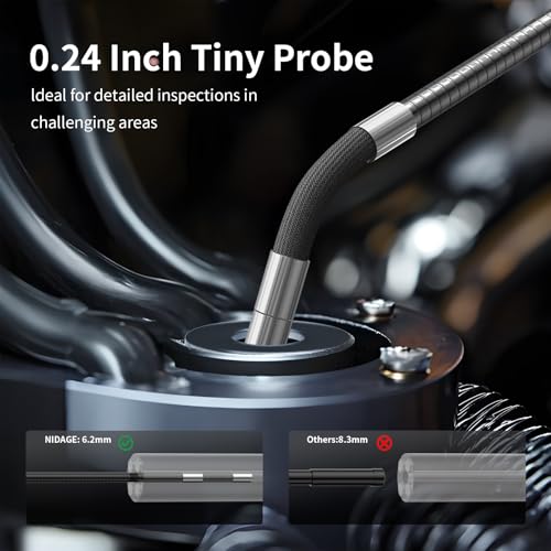NIDAGE Two-Way Articulating Borescope Camera with Light, Industrial Endoscope with 0.24in Articulated Snake Inspection Camera, Flexible Fiber Optic Scope Cam for Automotive Aircraft Mechanics, 5.2FT