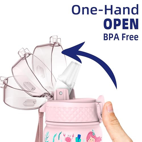 GOPPUS 420ml/14oz Kids Insulated Water Bottle with Straw Cute Double Wall Stainless Steel Child's Small Flask Vacuum Insulated Steel Metal Leak Proof Drink Flask Boys Toddler Girls Bottles BPA-Free - Image 3